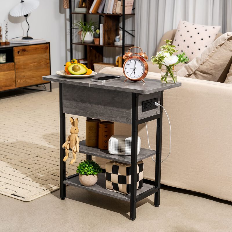 Yoobure End Table with Charging Station, Flip Top Side Table with USB Ports and Outlets, Sofa Couch Table Bedside Table for Livi