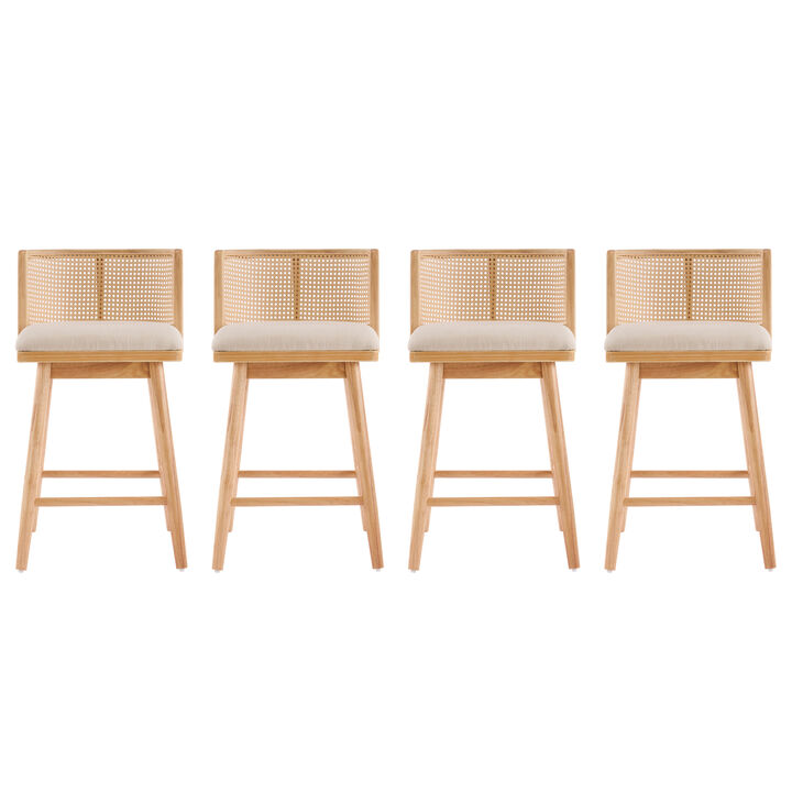 Christopher Knight Home Lyric Modern Woven Rattan Rubberwood Upholstered Counter Stools with Rattan Curved Backrest (Set of 4)