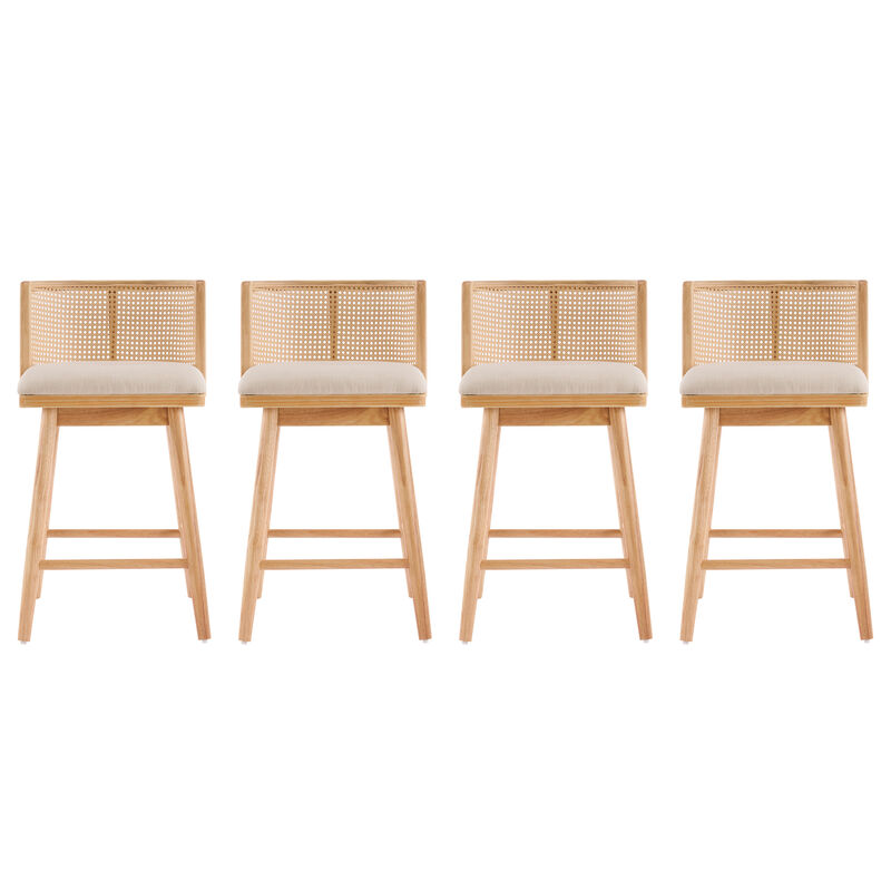Christopher Knight Home Lyric Modern Woven Rattan Rubberwood Upholstered Counter Stools with Rattan Curved Backrest (Set of 4) image number 0