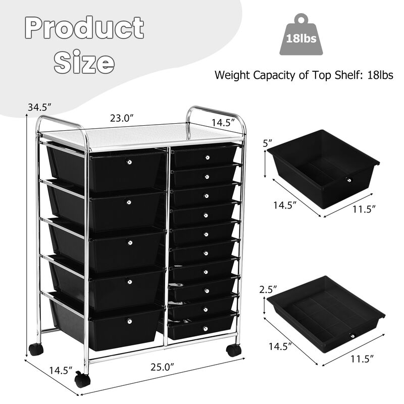 15-Drawer Utility Rolling Cart with Multi-Purpose Storage Drawers image number 2