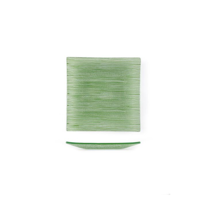 Glass Dinnerware 7.75" x 7.75" Square Green Glass Plate (Set of 2)