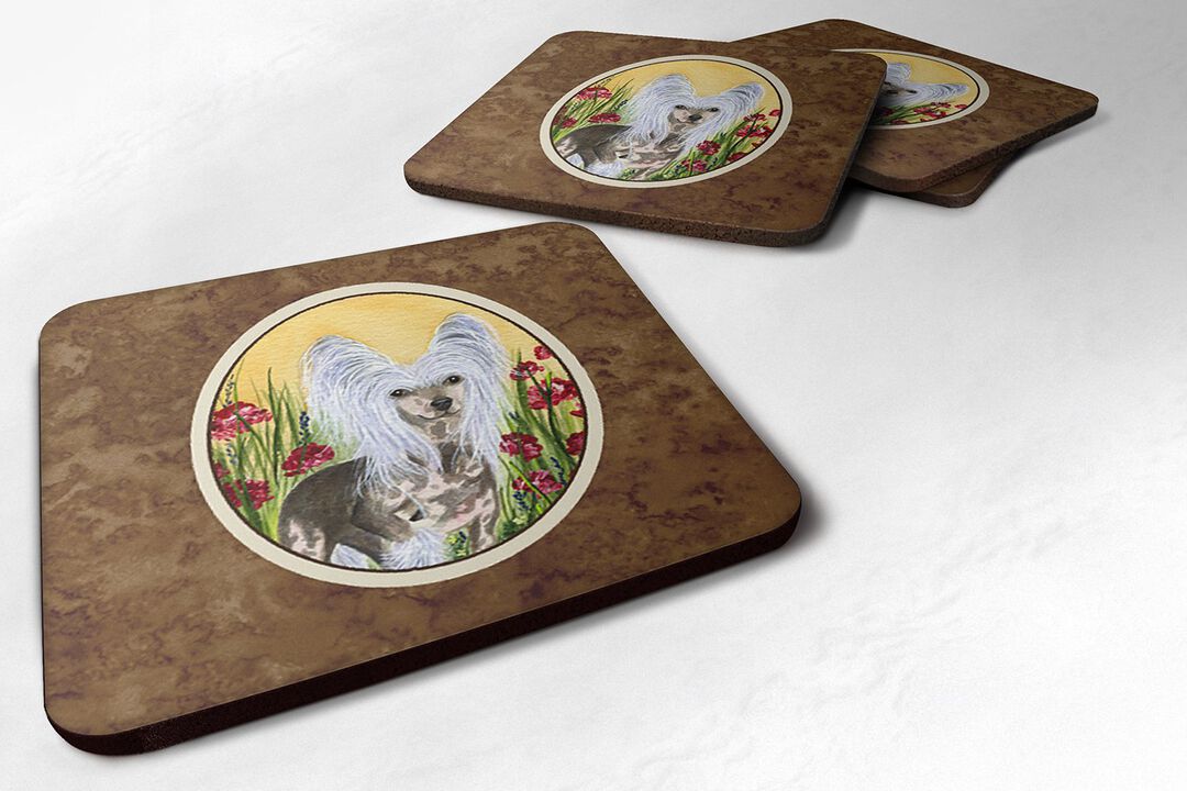Caroline's Treasures SS8185FC Chinese Crested Foam Coasters (Set of 4), 3.5 H x 3.5 W, Multicolor