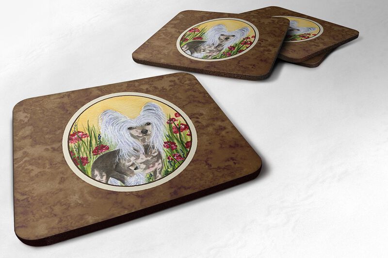 Caroline's Treasures SS8185FC Chinese Crested Foam Coasters (Set of 4), 3.5 H x 3.5 W, Multicolor image number 0