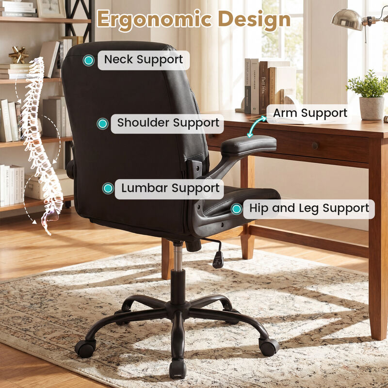 Leather Office Desk Chair with Flip-Up Armrests and Adjustable Rocking Back image number 4