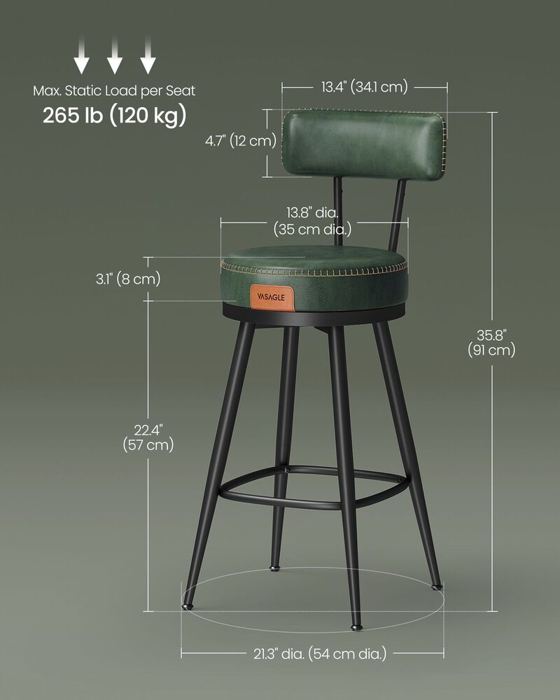 Comfortable Bar Stools Set of 2 for Dining Room or Counter Seating