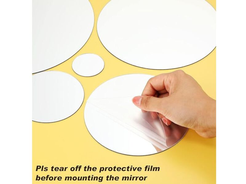 32 Silver Acrylic Mirror Stickers – Removable Round Wall Decals