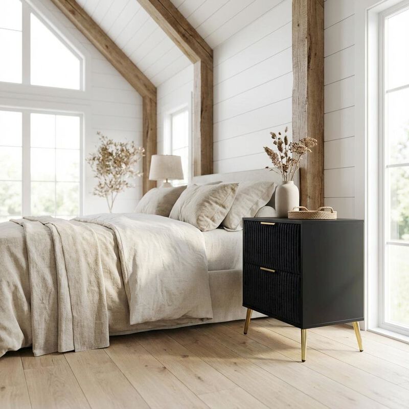 Nightstand with Modern Design and Center Drawer Glide Mechanism image number 1