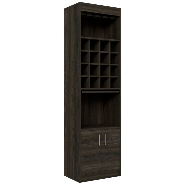 Kava Bar Cabinet, Concealable Serving Tray, Sixteen Built-in Wine Rack, One Shelf, Double Door -Light Gray
