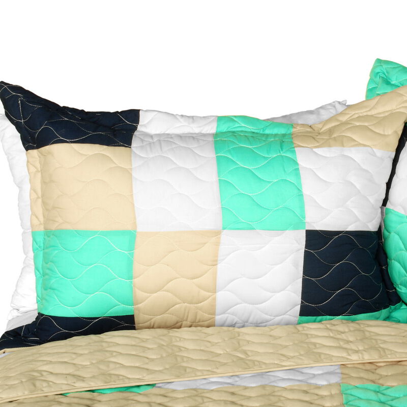 Queen Size Geometric Patchwork Quilt Set So Dance Soft Quilted Bedspread image number 4