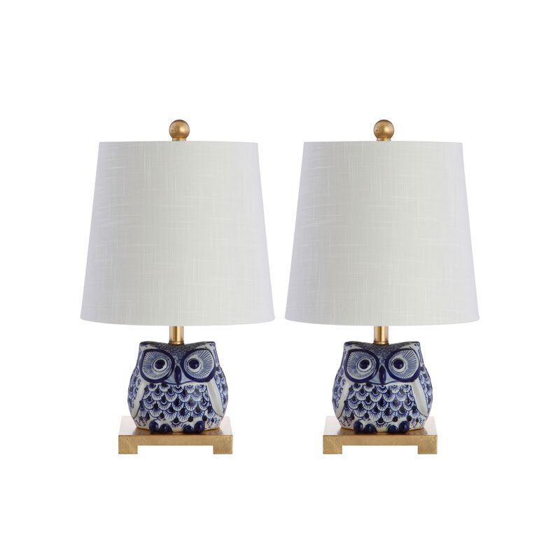 Justina 16" Ceramic Mini Table Lamp, Blue/White (Set of 2)