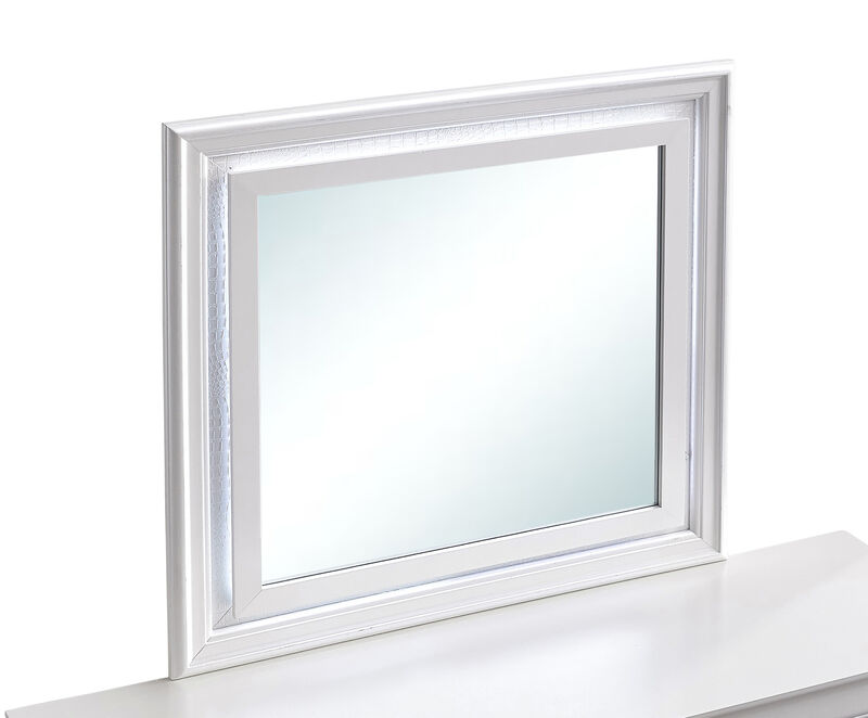 Verona 38 in. W x 38 in. H Square Wood Frame Pearl White Dresser MIrror