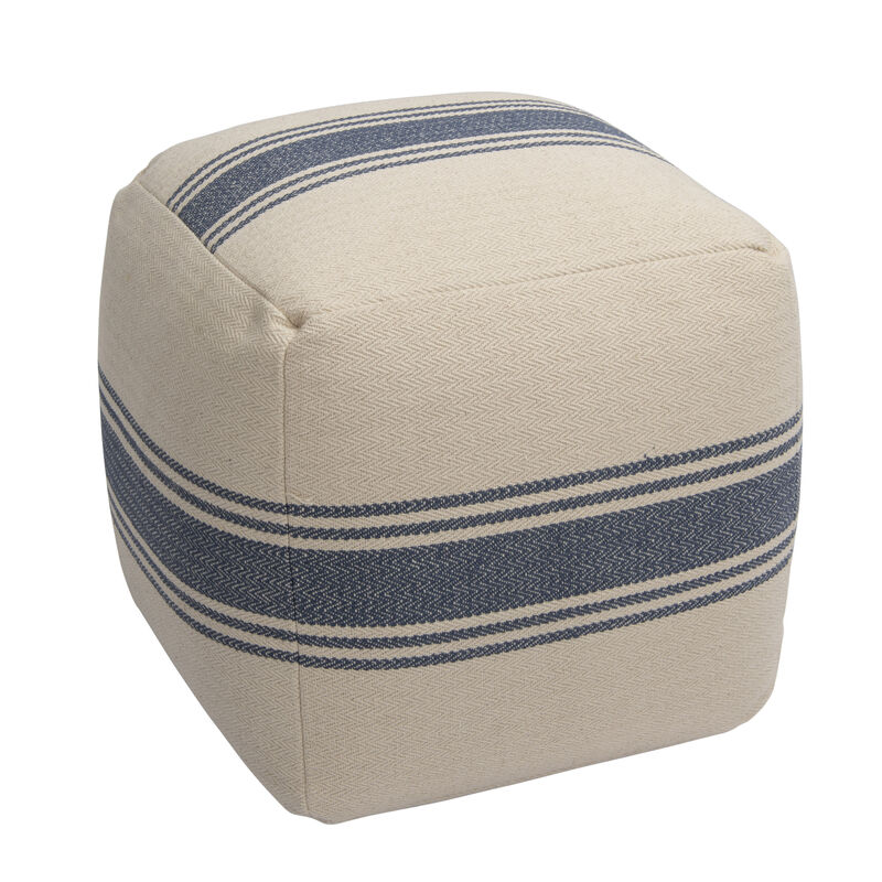 Striped Square Canvas Pouf, Blue image number 0