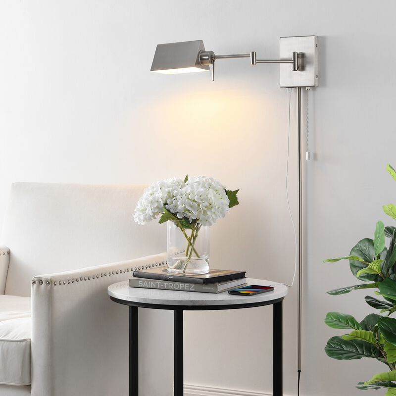 Arlo Farmhouse Industrial Single Swing Arm Plug In Or Hardwired Iron LED Wall Sconce with Pull Chain