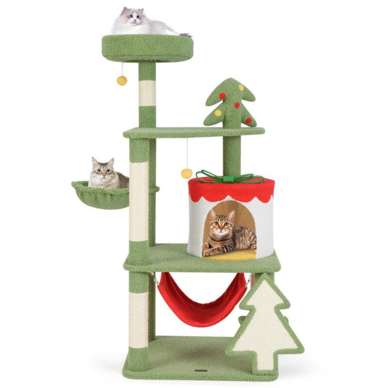 Hivvago Cute Christmas Cat Tree with Sisal Scratching Posts and Gift Box Shaped Condo