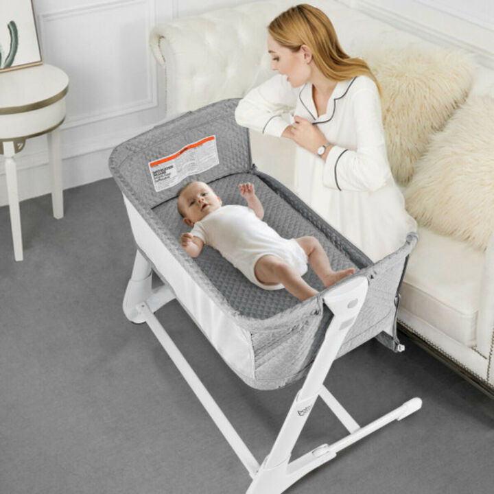 Baby Height Adjustable Bassinet w/ Washable Mattress-Gray
