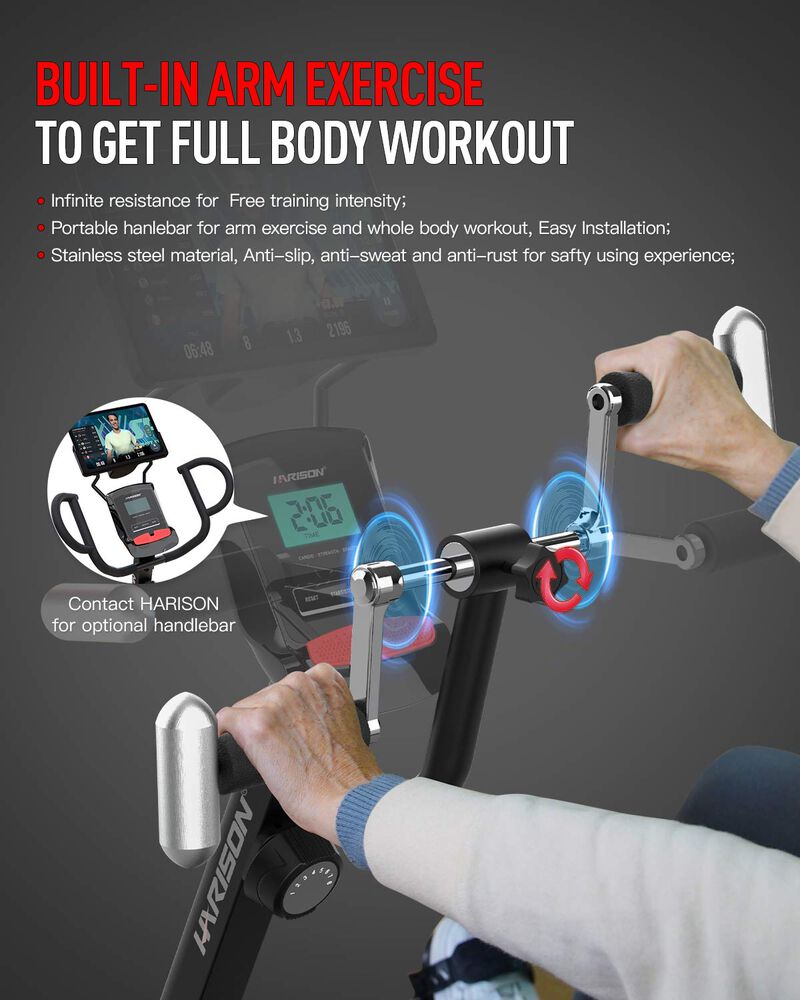 HARISON Magnetic Exercise Bike with Arm Exerciser, 400LB Recumbent Bike, Bluetooth App, LCD & Tablet Holder (HR-B8ARE) image number 2