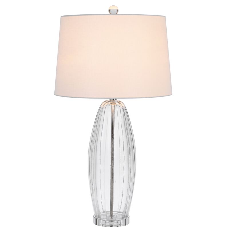 Table Lamp Set of 2, Bullet Shaped Clear Glass, Off White Drum Shade image number 2
