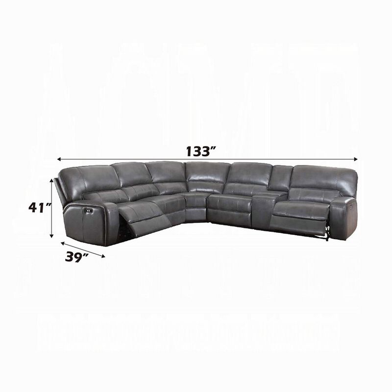 Saley Power Motion Sectional Sofa, USB, Gray Faux Leather, Console - Benzara image number 4