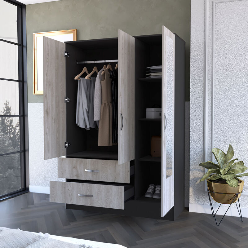Streamdale Black Rock Armoire with Mirror Door, Black Wengue & Gray