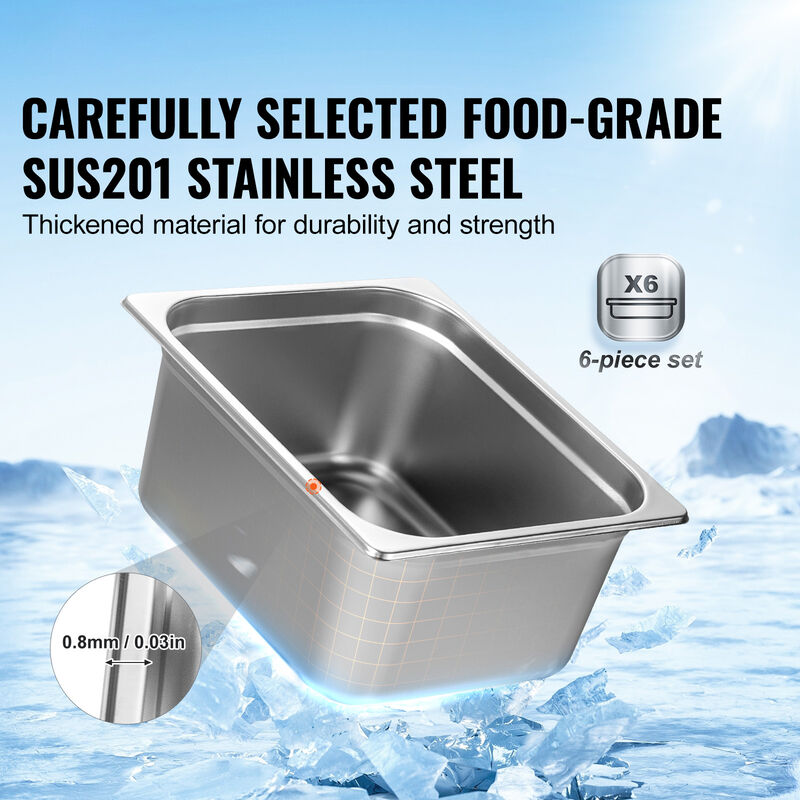 VEVOR 6 Pack 1/2 Size Hotel Pans Steam Table Pan Stainless Steel 6" Deep