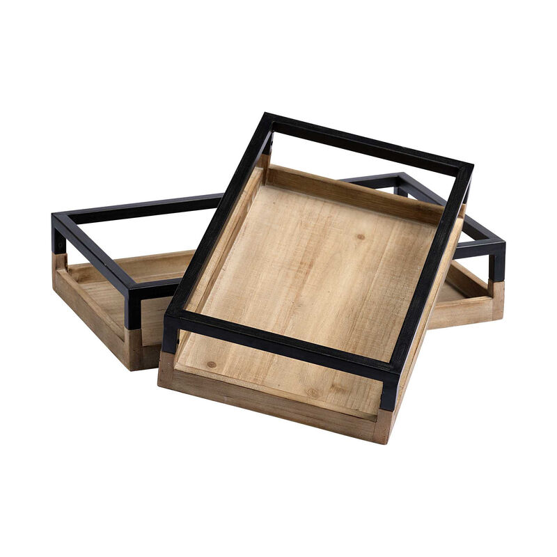 Set of 2 Wood Trays with Handles – Sturdy Serving Trays for Indoor, Outdoor, and Entertaining Use