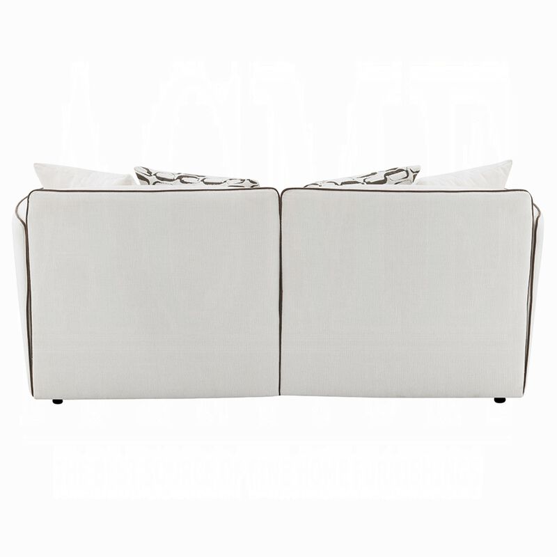 Yoda Loveseat with 4 Pillows, Foam Beige Chenille, Brown Trim, 73 Inch image number 4