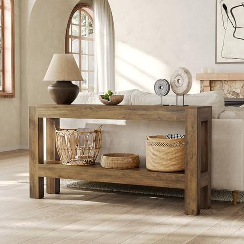 Tribesigns Farmhouse 2-Tier Wood Console Table image number 2