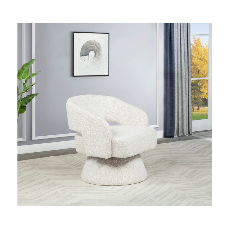Best Quality Furniture Cream Boucle Swivel Accent Barrel Chair