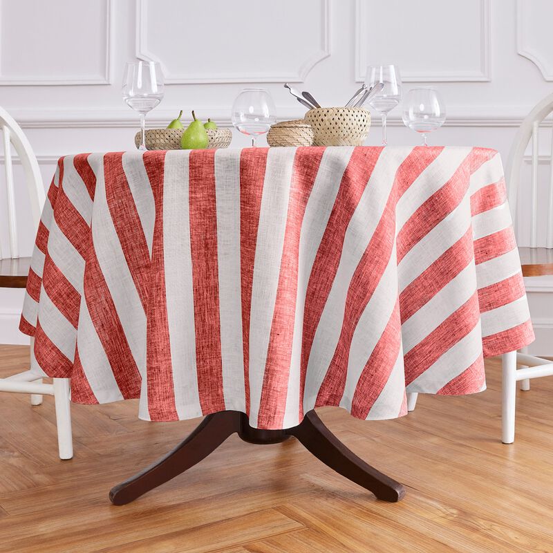 Solino Home Cabana Stripe 100% Linen Round Tablecloth &ndash; Handcrafted, Machine Washable, Perfect for Holiday and Everyday Dining