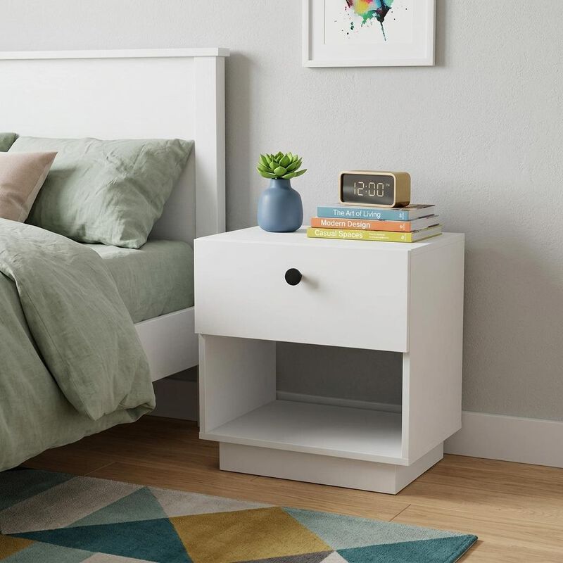 HomeRoots 20" White Wood One Drawer Nightstand image number 1