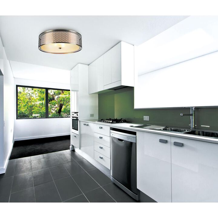 Mikayla 3 Light Drum Shade Flush Mount With Satin Nickel Finish