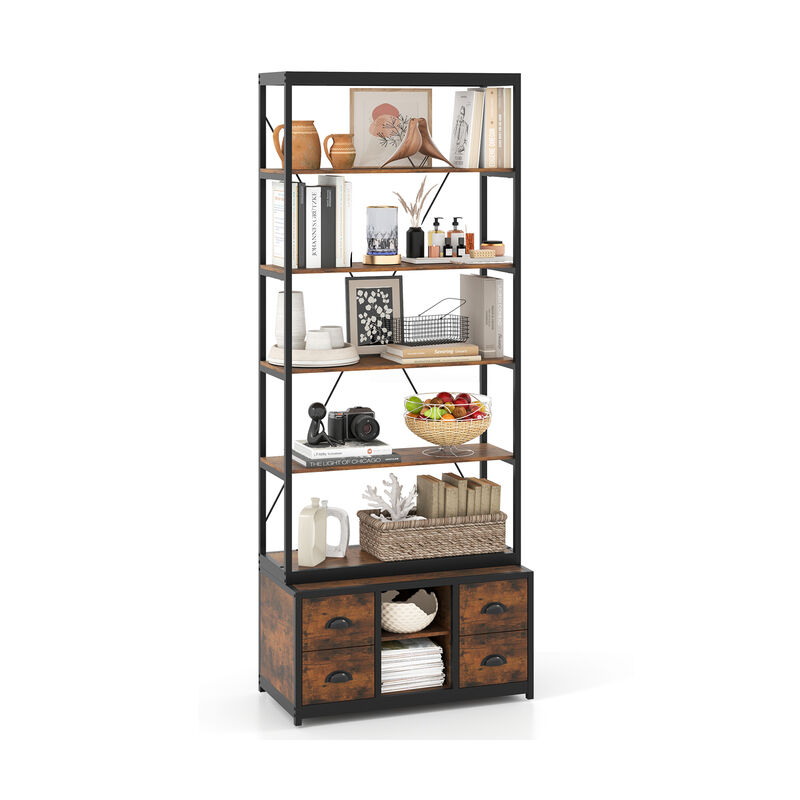 8-Tier Bookshelf with Fabric Drawers and Sturdy Metal Frame – Organizer for Living Room