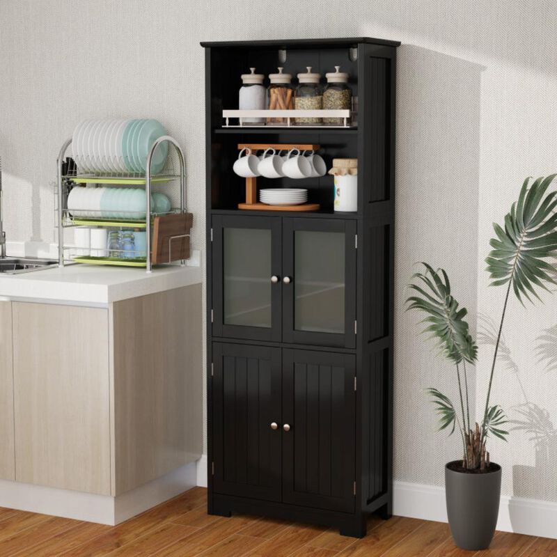 Hivvago 6-Tier Freestanding Bathroom Cabinet with 2 Open Compartments and Adjustable Shelves