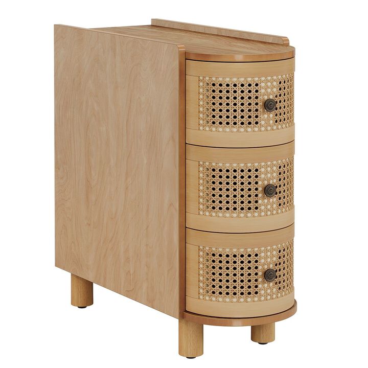 3-Drawer Wood End Table with Rattan Drawers for Bedroom & Living Room