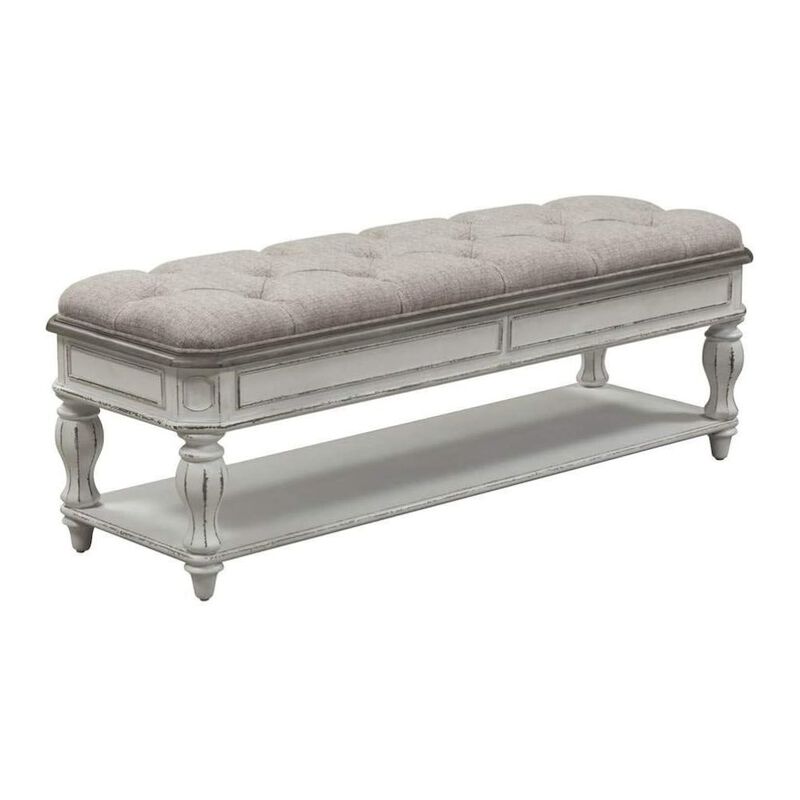 Liberty Furniture White Antique Bedroom Bench With Storage Shelf, End of Bed Accent Seat image number 0