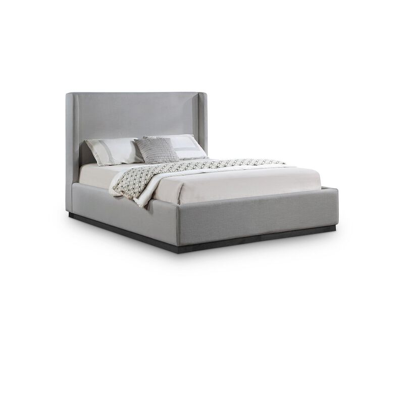 Meridian Furniture Flynn Grey Linen Textured Fabric Full Bed