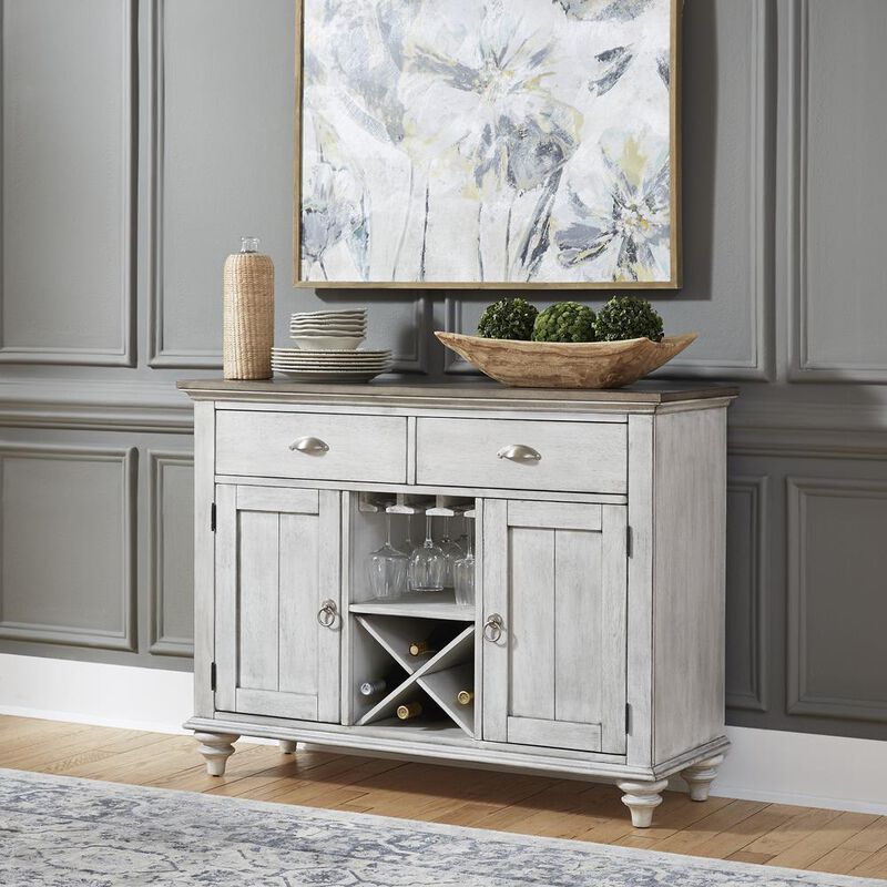 Liberty Furniture Ocean Isle Buffet in Antique White w/ Weathered Pine image number 1