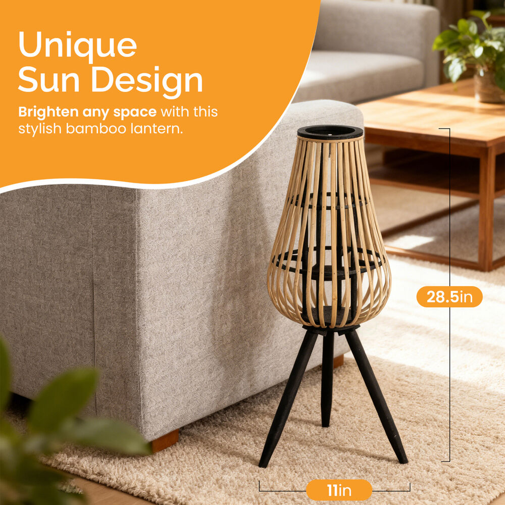Vintiquewise Bamboo Lantern-Style Floor Lamp with Tripod Stand