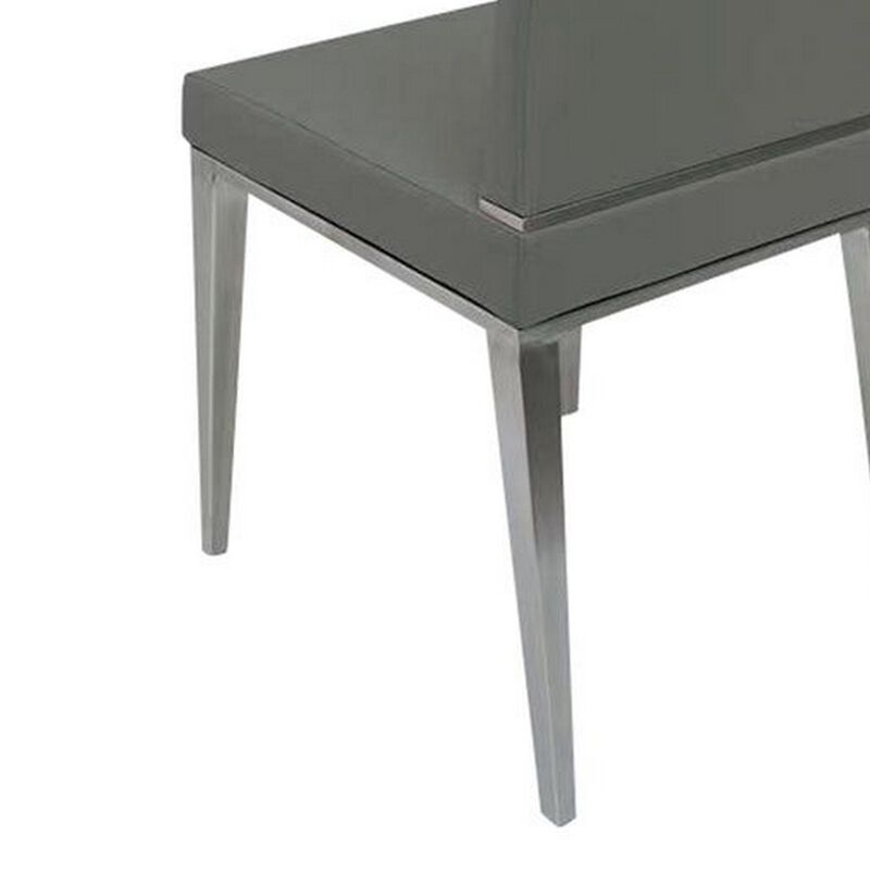 Bea 20 Inch Dining Chair, Set of 4, Steel Base, Faux Leather, Light Gray - Benzara