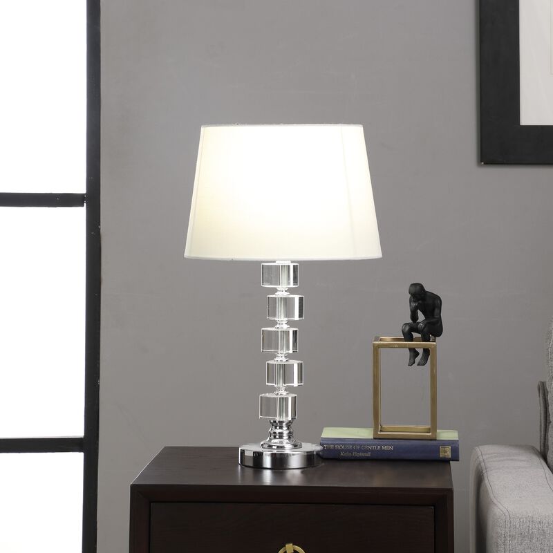 Hivvago 20" Silver Crystal Stacked Geo Cubes Table Lamp With White Classic Empire Shade