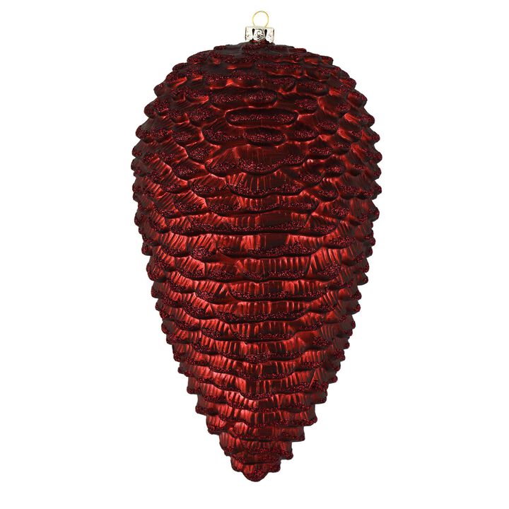 Vickerman 10" Burgundy Matte Glitter Pinecone Christmas Ornament. Includes 2 Pieces per Pack.