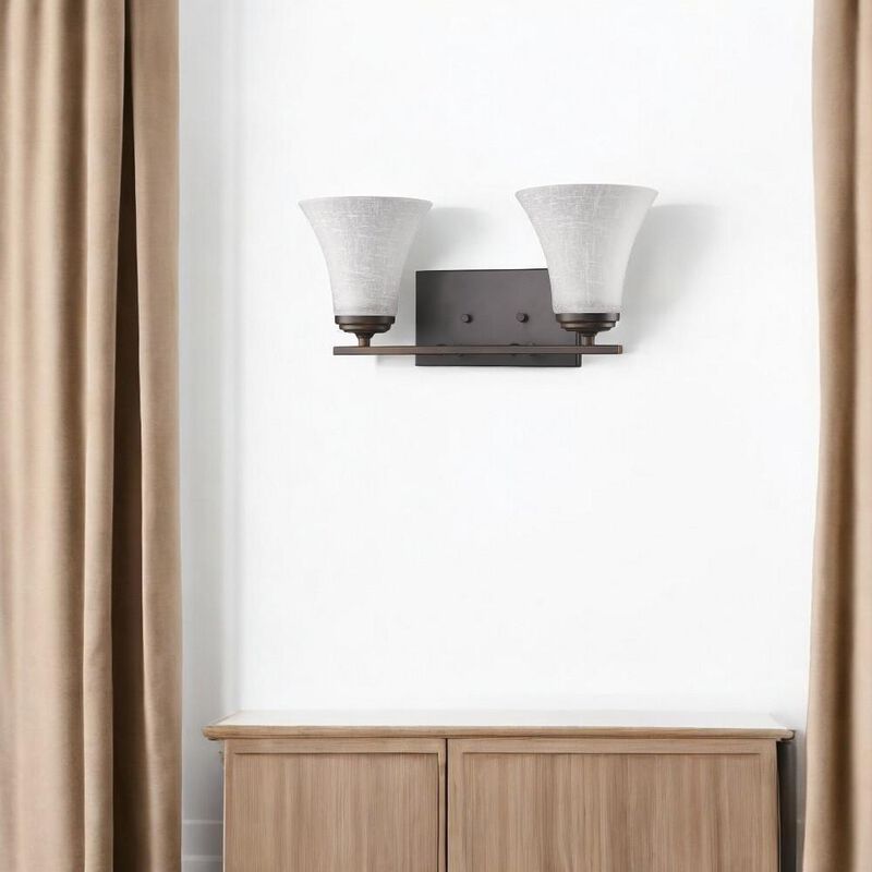 Hivvago Two Light Bronze Wall Light with Tapered Glass Shade