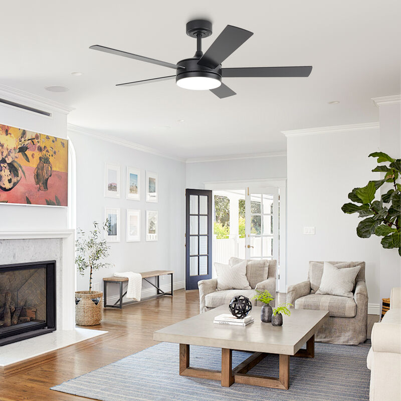 48 in. Smart Matte Black Integrated LED Ceiling Fan with APP Control and Remote