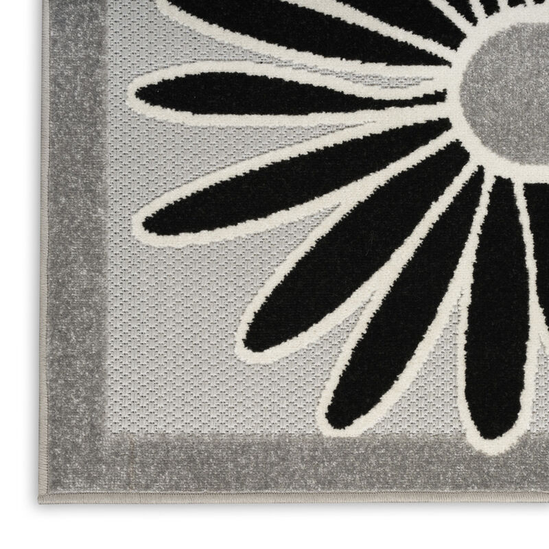 HomeRoots 8' Black And White Floral Indoor Outdoor Runner Rug image number 4