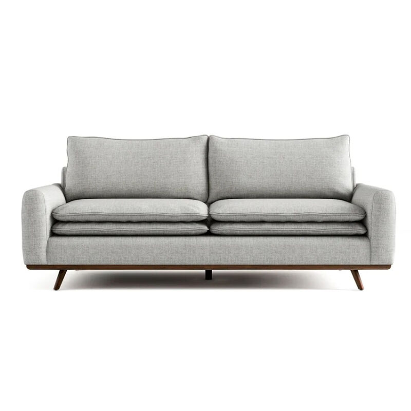 Yaana Sofa with Feather Blend Pillows, Dark Brown Wood, Gray 83 Inch - Benzara