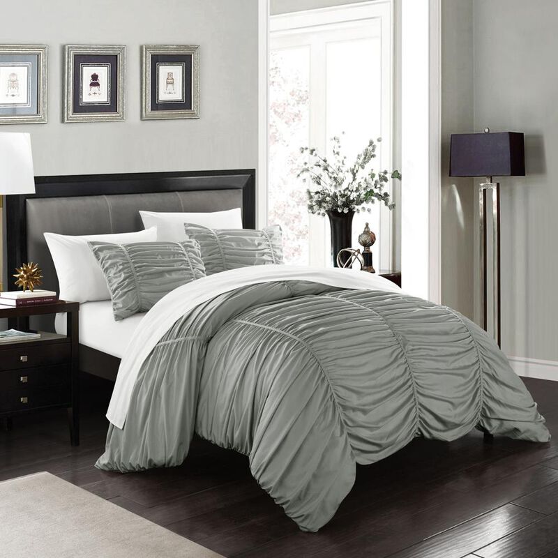 Chic Home Kaiah 3 Piece Comforter Set Contemporary Striped Ruched Ruffled Design Bedding - Decorative Pillow Shams Included image number 2