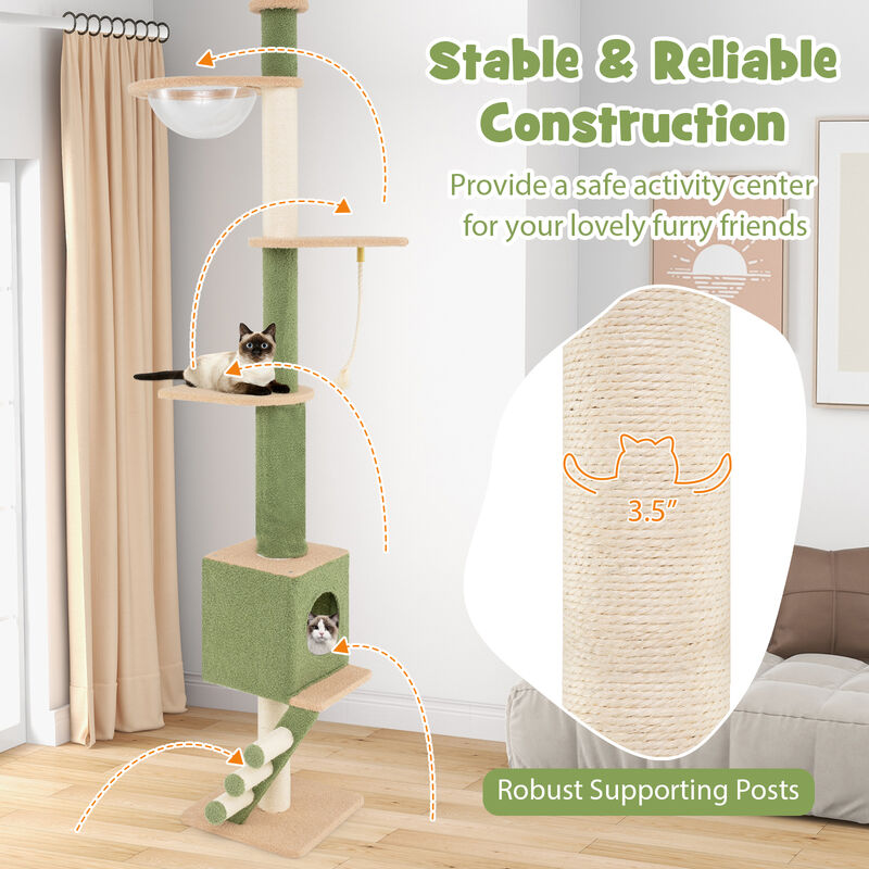 Floor to Ceiling Cat Tree with  Adjustable Height and Extra Post
