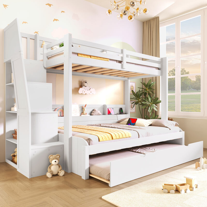 Merax Twin over Full Wooden Bunk Bed with Storage Stairs image number 1