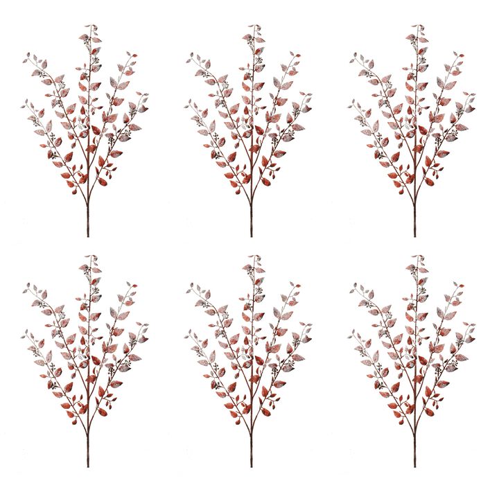 Set of 6 Icy Leaf Sprays for Holiday Arrangements, Wreaths, or Seasonal Display