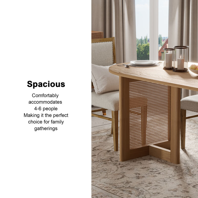 67-inch Vine Woven Oval Dining Table for 6 People Suitable for Dining Room and Living Room